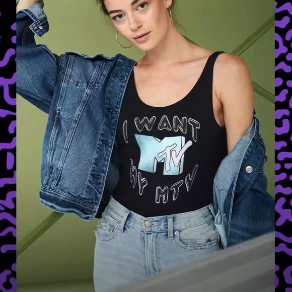 NWOT AE x MTV 90s Black Tank Sleeveless Bodysuit - Picture 5 of 6